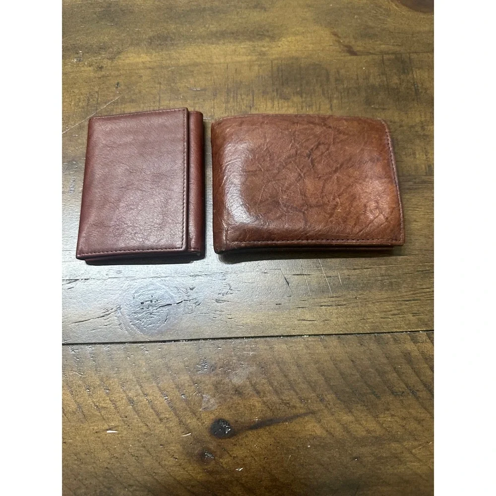 Mens Vintage Brown Genuine‎ Leather Wallet Lot Bifold Trifold Set Zipper Pocket